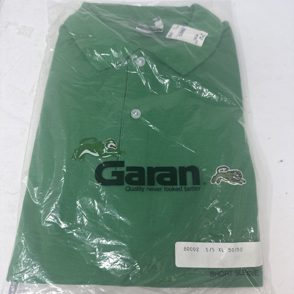 VTG Mens XL NOS Garan Polo Shirt Green Solid Logo Short Sleeve 50/50 1970s 1980s